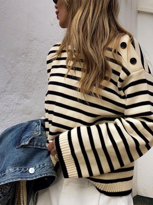 Women's Fashion Casual Striped Contrast Color Sweater