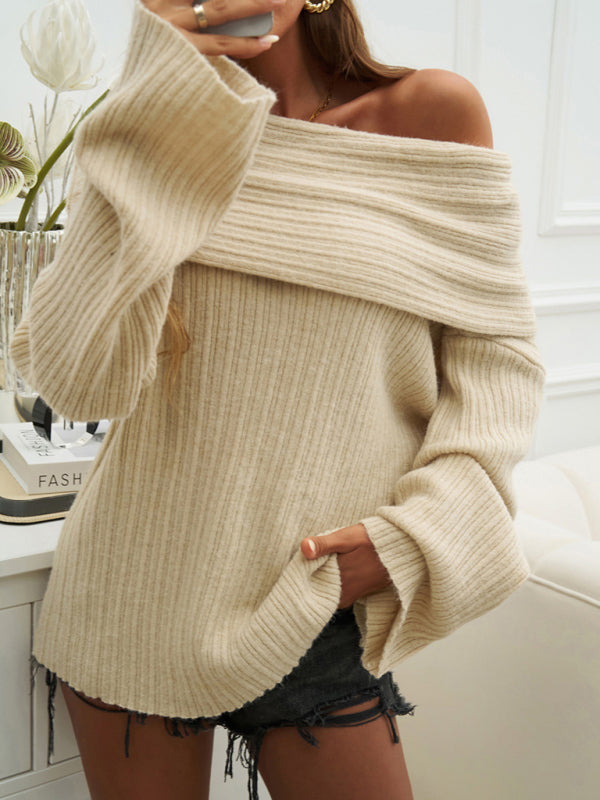 Women's loose shoulder pullover long sleeve sweater