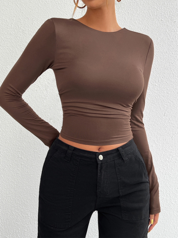 Slim Fit Open Back Crew Neck Knit Long Sleeve Top