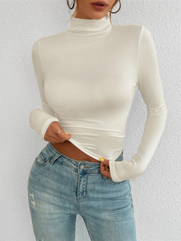 Women's Y2K Slim Fit Solid Color Knitted Bottom Long Sleeve Top