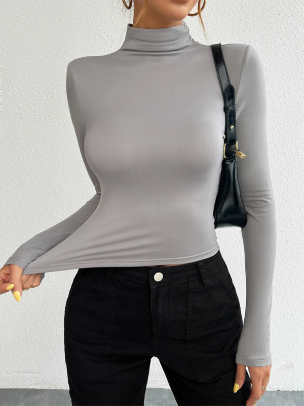 Women's Y2K Slim Fit Solid Color Knitted Bottom Long Sleeve Top