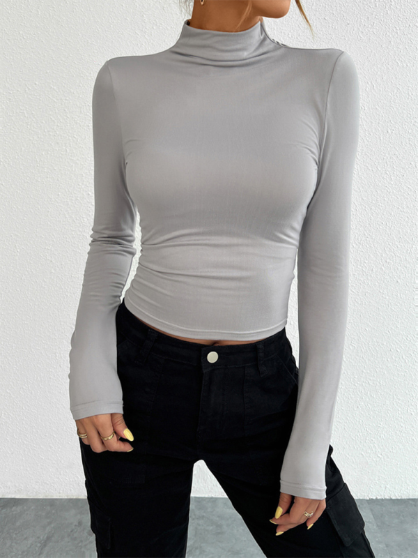 Women's Y2K Slim Fit Solid Color Knitted Bottom Long Sleeve Top