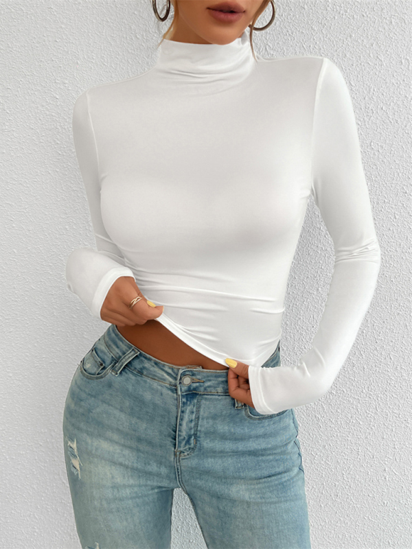 Women's Y2K Slim Fit Solid Color Knitted Bottom Long Sleeve Top