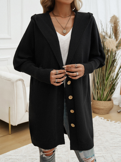 Casual Loose Cardigan Button-Down Hooded Sweater Jacket