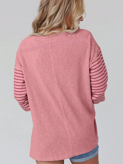 New pullover round neck casual striped color collision long sleeve t-shirt