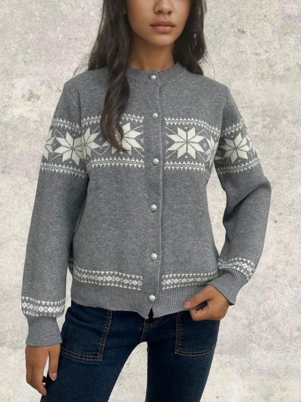 Snowflake Christmas Cardigan Sweater Single Breasted Jacket