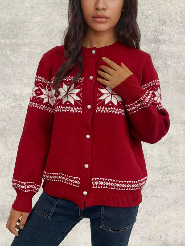 Snowflake Christmas Cardigan Sweater Single Breasted Jacket