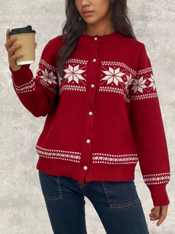 Snowflake Christmas Cardigan Sweater Single Breasted Jacket