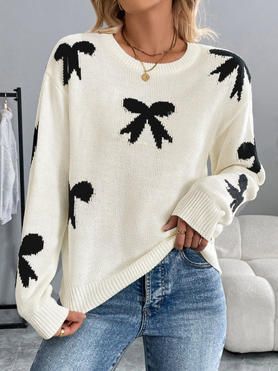 Round Neck Bow Jacquard Autumn and Winter Sweater