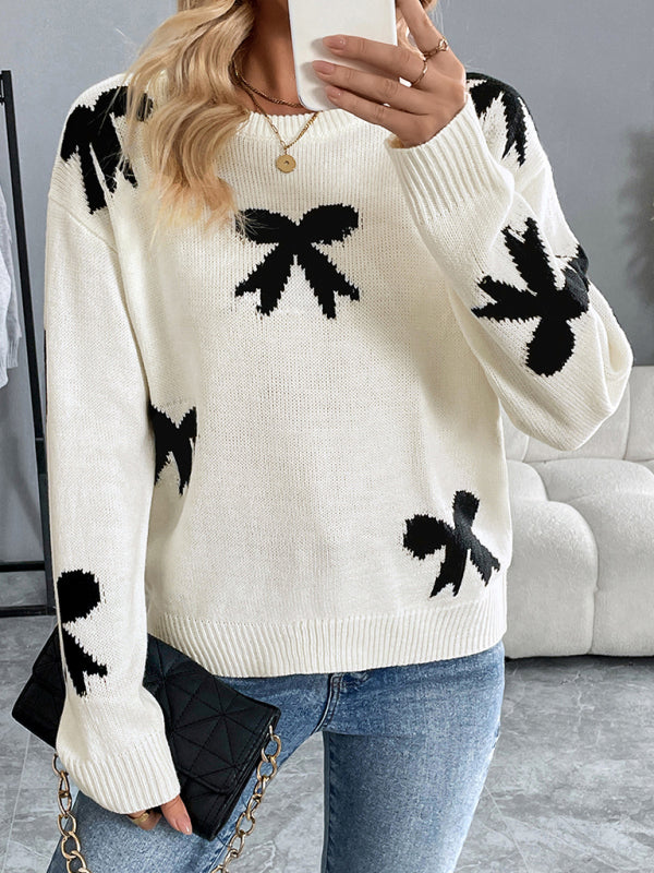 Round Neck Bow Jacquard Autumn and Winter Sweater