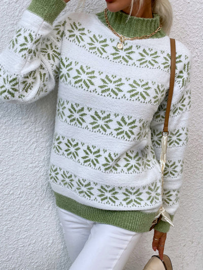 Women's Knitted Half Turtleneck Christmas Snowflake Sweater