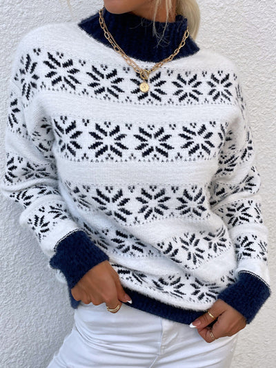 Women's Knitted Half Turtleneck Christmas Snowflake Sweater