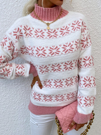 Women's Knitted Half Turtleneck Christmas Snowflake Sweater