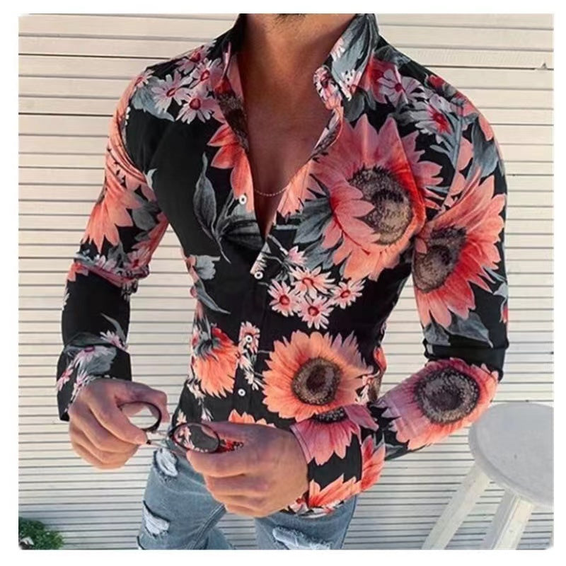 Men's Vacation Lapel Collar Polyester Shirt